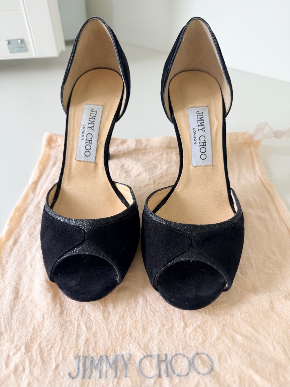 Jimmy Choo Black Glitter Stiletto Pumps